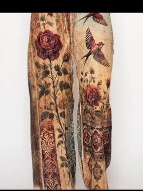 #1705 Origami Relaxed Lace Patchwork Pants with Elastic Drawstring-Vintage Bird